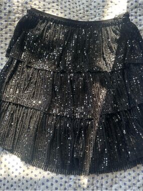 Zara Black Sequin Tiered Skirt